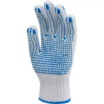 Kötött PES/pamut fehér férfi kesztyű kétoldalt kék pöttyökkel