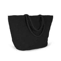 Woven jute shopping bag with knit canvas effect - black