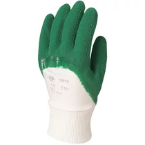 Mártott zöld krepp latex, erős kesztyű, érdes, szellőző kézhát