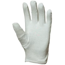 Pamutkesztyű, fehér, varrott, tenyerén PVC minipettyek