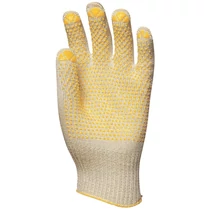 Kötött vékony, sárga pöttyös, fehér abralon/nylon kesztyű