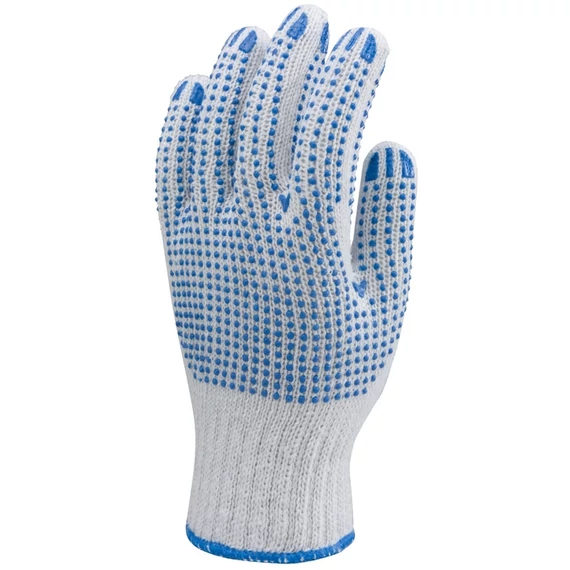 Kötött PES/pamut fehér férfi kesztyű kétoldalt kék pöttyökkel