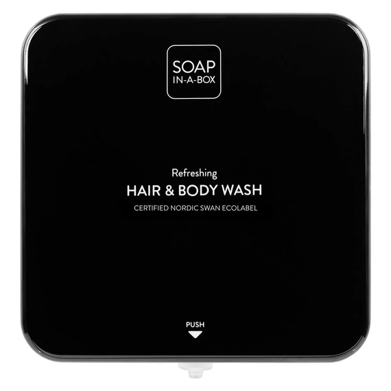 Soap-In-A-Box fényes fekete tusfürdő és sampon adagoló
