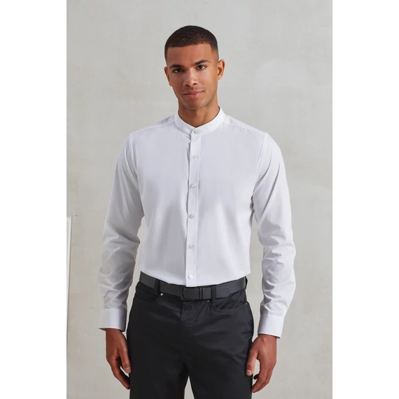 Banded collar 'grandad' long sleeve shirt