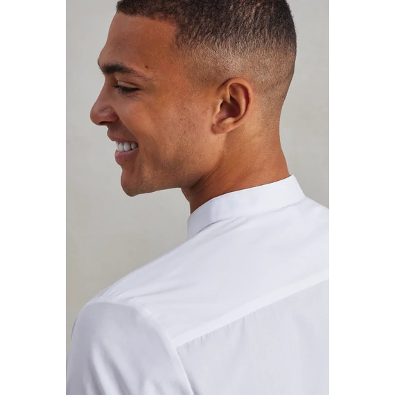 Banded collar 'grandad' long sleeve shirt