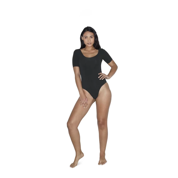 Női pamut spandex jerseyrövid ujjú duplau-nyakú body