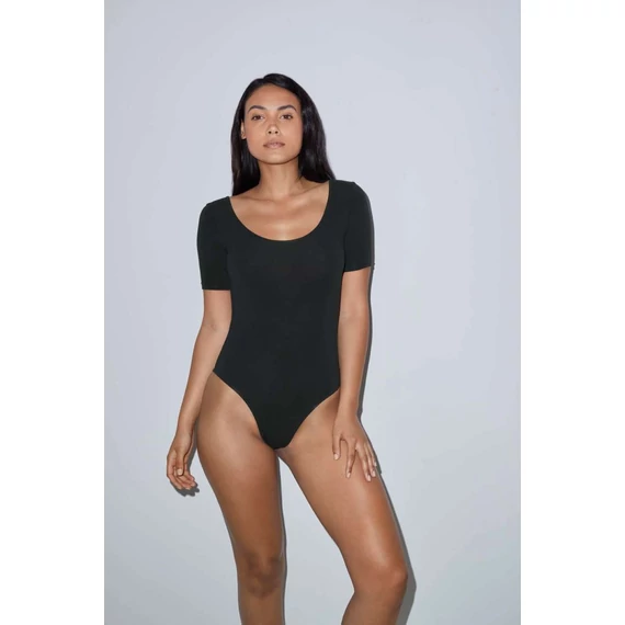 Női pamut spandex jerseyrövid ujjú duplau-nyakú body