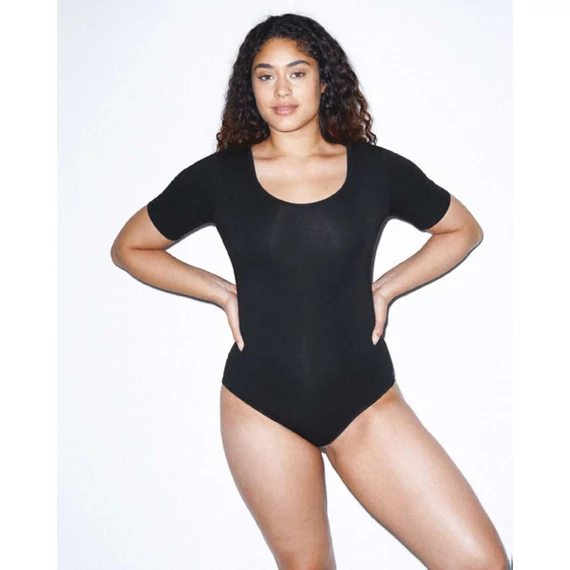 Női pamut spandex jerseyrövid ujjú duplau-nyakú body