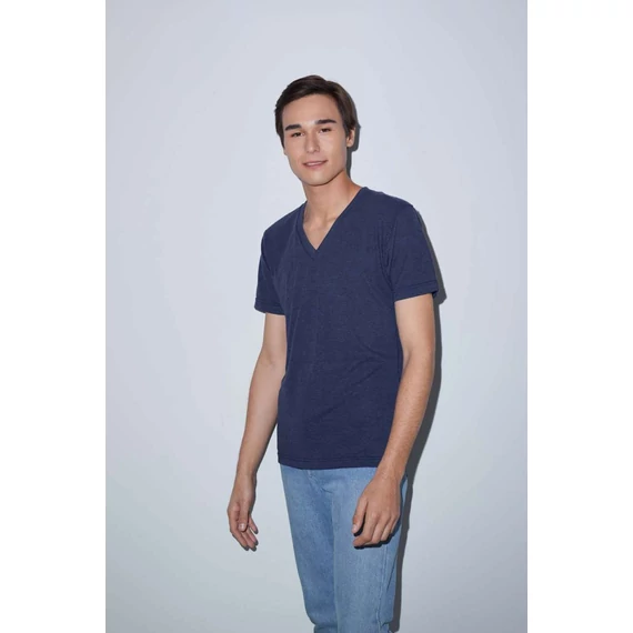 Unisex tri-blend rövid ujjú v-nyakú póló