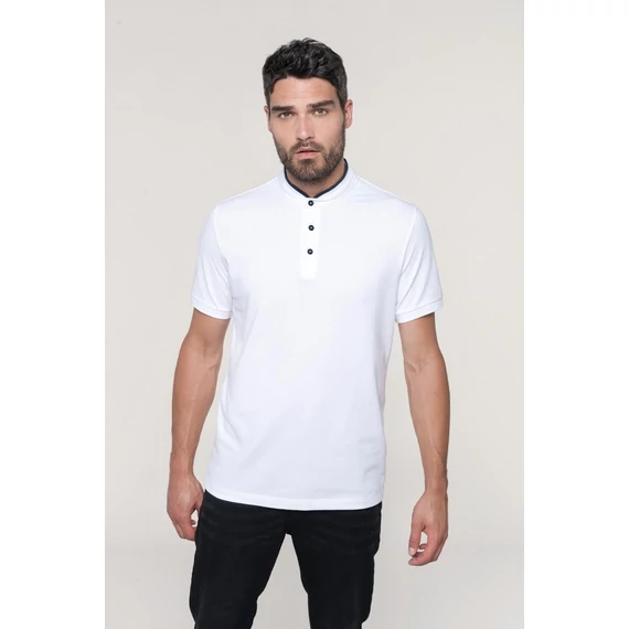Men's short sleeve polo shirt with mandarin collar