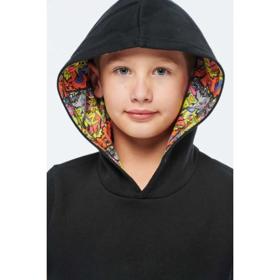 Unisex kids contrast patterned hooded sweatshirt