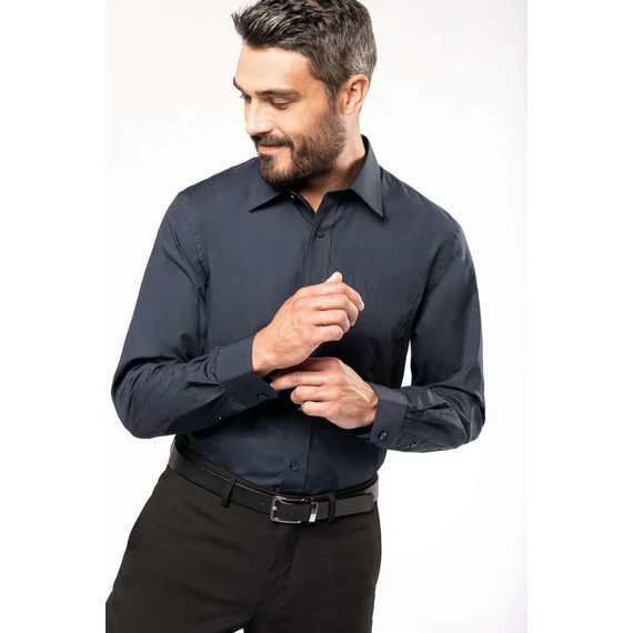 Men's long-sleeved cotton poplin shirt