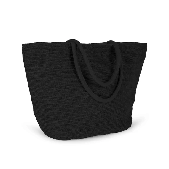 Woven jute shopping bag with knit canvas effect - black