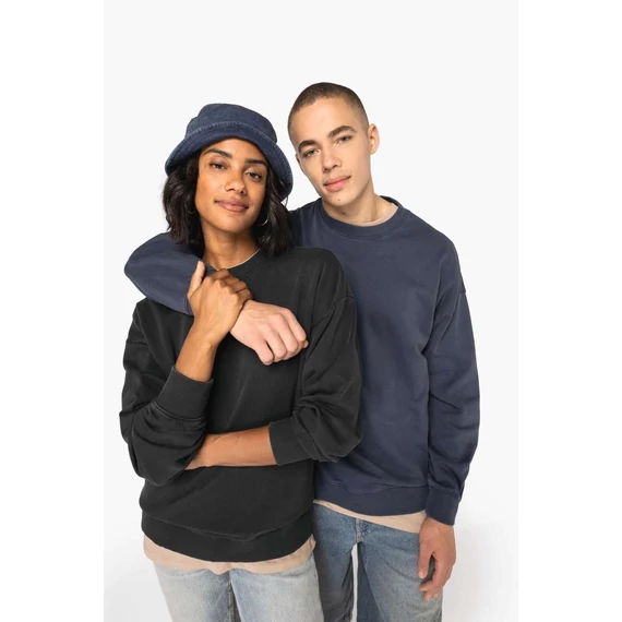 Unisex washed effect oversize round neck sweatshirt
