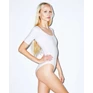 Női pamut spandex jerseyrövid ujjú duplau-nyakú body
